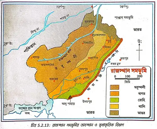 রাজস্থান সমভূমির অবস্থান ও ভূপ্রাকৃতিক বিভাগ