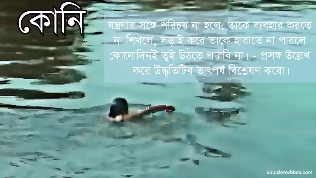 যন্ত্রণার সঙ্গে পরিচয় না হলে, তাকে ব্যবহার করতে না শিখলে, লড়াই করে তাকে হারাতে না পারলে কোনোদিনই তুই উঠতে পারবি না। - প্রসঙ্গ উল্লেখ করে উদ্ধৃতিটির তাৎপর্য বিশ্লেষণ করো।