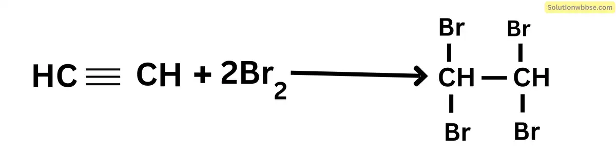 2টি করে কার্বন পরমাণুযুক্ত দুটি অসম্পৃক্ত হাইড্রোকার্বন, ব্রোমিনের সঙ্গে বিক্রিয়ায় (A) তে অণু প্রতি 2 অণু ব্রোমিন ও (B) তে অণু প্রতি 2 অণু ব্রোমিন যুক্ত হয়।