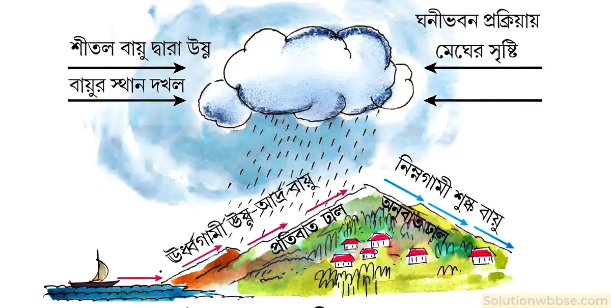 শৈলোৎক্ষেপ বৃষ্টিপাত কিভাবে সংগঠিত হয়, উপযুক্ত উদাহরণ এবং চিত্রসহ বর্ণনা করো।