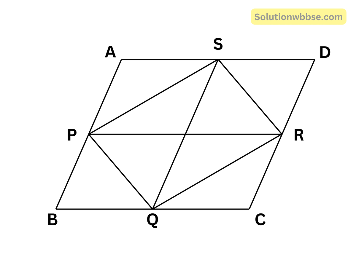 প্রমাণ করি যে, একটি রম্বসের বাহুগুলির মধ্যবিন্দুগুলি যুক্ত করে যে চতুর্ভুজটি গঠিত হয় সেটি একটি আয়তাকার চিত্র।