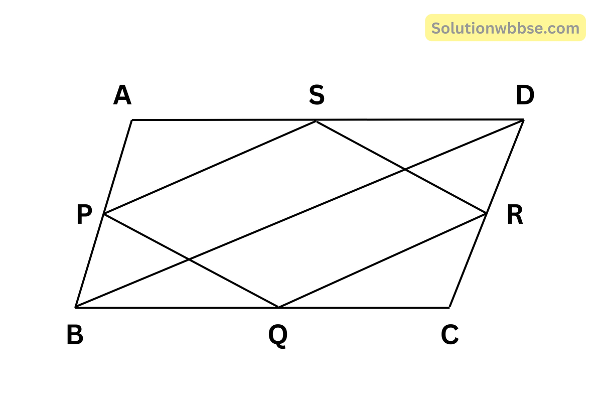 প্রমাণ করি যে, একটি সামান্তরিকের বাহুগুলির মধ্যবিন্দুগুলি যুক্ত করে যে চতুর্ভুজ গঠিত হয় সেটি একটি সামান্তরিক।