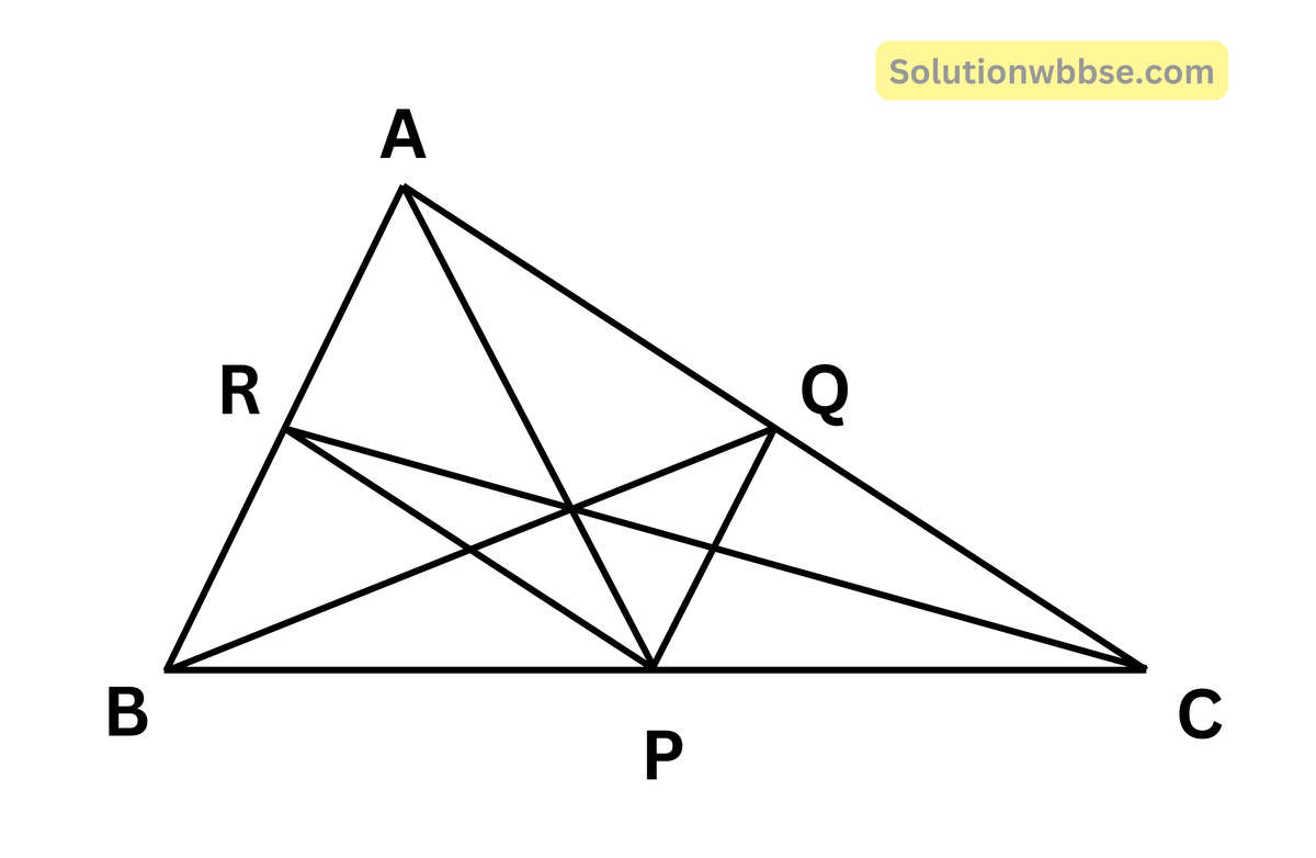 ABC ত্রিভুজের BC, CA এবং AB বাহুর মধ্যবিন্দু যথাক্রমে P, Q, R; যদি AC = 21 সেমি, BC = 29 সেমি এবং AB = 30 সেমি হয়, তাহলে ARPQ চতুর্ভুজের পরিসীমা লিখি।