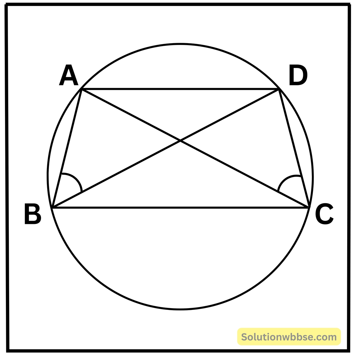 মাধ্যমিক গণিত - বৃত্তস্থ চতুর্ভুজ সংক্রান্ত উপপাদ্য - প্রয়োগ 9 আয়তক্ষেত্র নয় এমন বৃত্তস্থ ট্রাপিজিয়াম সমদ্বিবাহু ট্রাপিজিয়াম এবং কর্ণদ্বয়ের দৈর্ঘ্য সমান।