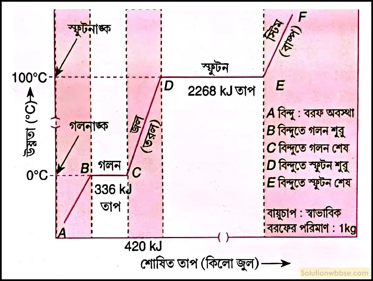 নবম শ্রেণী - ভৌতবিজ্ঞান - তাপ - লীনতাপ - প্রশ্ন ও উত্তর 2 শোষিত তাপের পরিবর্তনের সঙ্গে উষ্ণতা পরিবর্তনের লেখচিত্র ব্যাখ্যা করো।