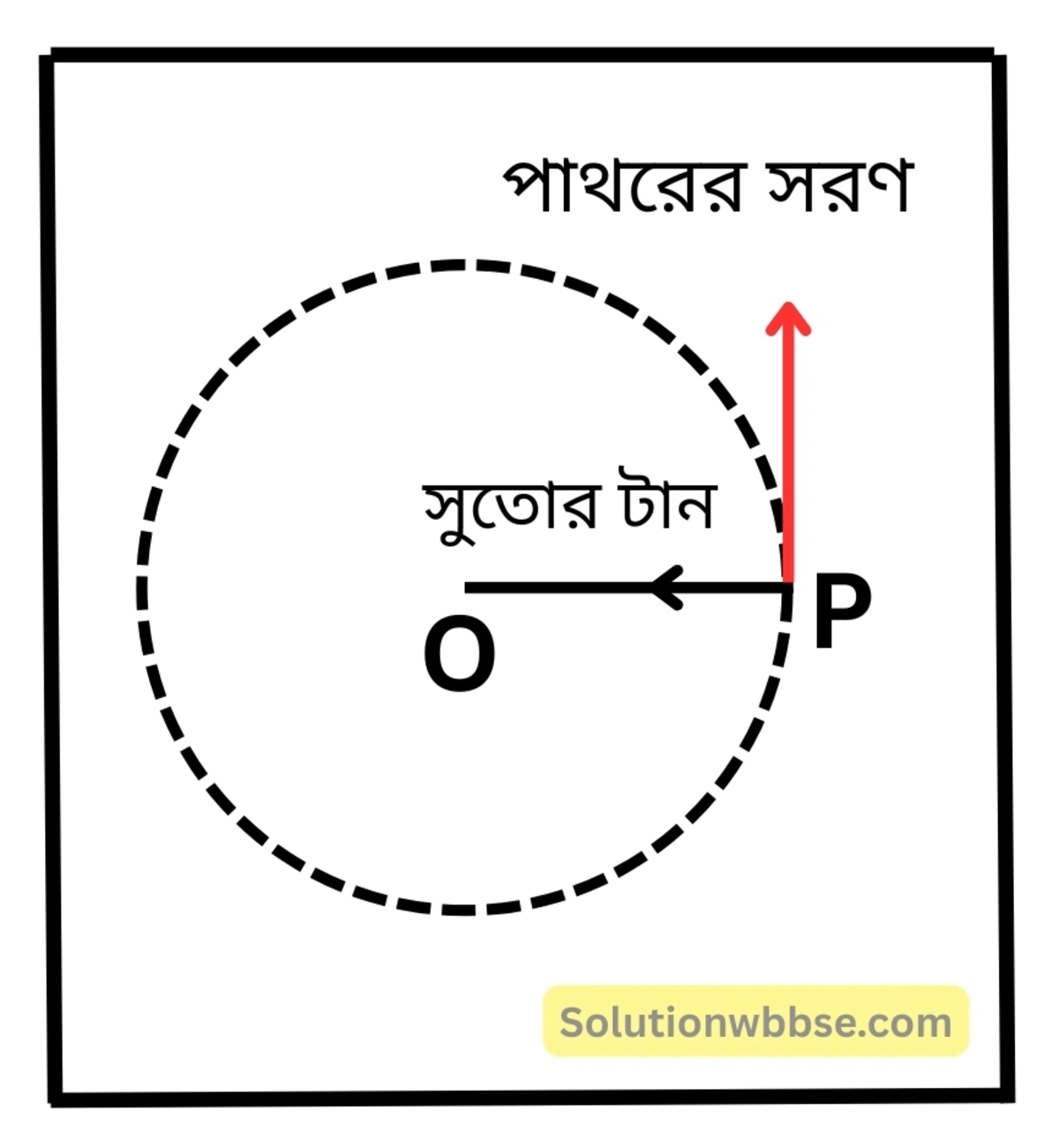 নবম শ্রেণী - ভৌতবিজ্ঞান - শক্তির ক্রিয়া, কার্য, ক্ষমতা ও শক্তি - প্রশ্ন ও উত্তর 10 সুতোয় বেঁধে একটি পাথরকে আঙুলের চারপাশে অনুভূমিকভাবে ঘোরাচ্ছ। পাথরটা ঘোরানোর জন্য এখানে কোন্ বল কোন্ দিকে কাজ করছে? যে-কোনো মুহূর্তে পাথরটির সরণ কোন্ দিকে? তোমার উত্তরের সপক্ষে যুক্তি দাও। পাথর ঘোরানোর ফলে তুমি কতখানি কার্য করছ তা বুঝিয়ে লেখো।