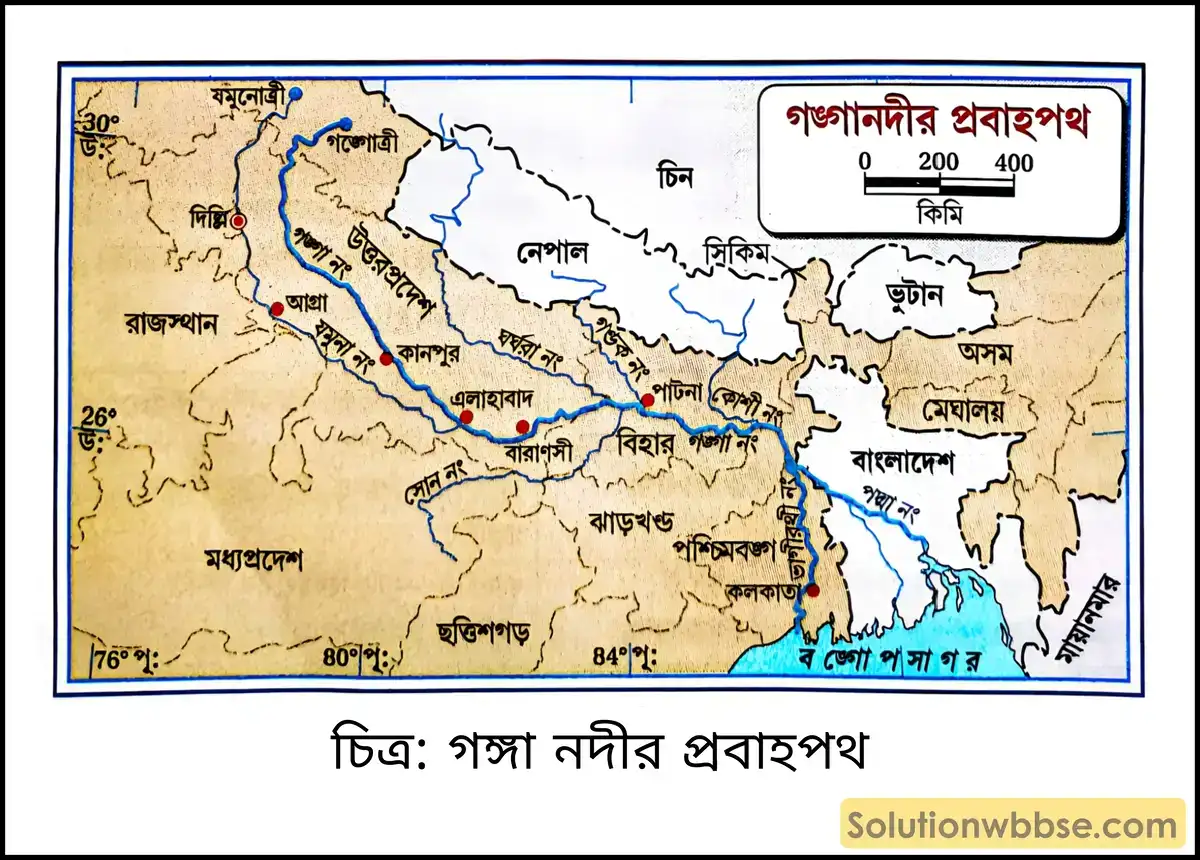 মাধ্যমিক ভূগোল - ভারতের প্রাকৃতিক পরিবেশ - ভারতের জলসম্পদ - দীর্ঘধর্মী প্রশ্ন ও উত্তর 2 গঙ্গা নদীর প্রবাহপথ