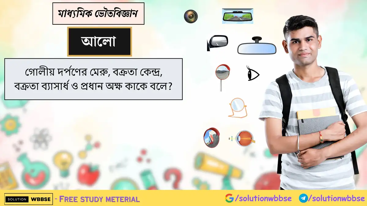গোলীয় দর্পণের মেরু, বক্রতা কেন্দ্র, বক্রতা ব্যাসার্ধ ও প্রধান অক্ষ কাকে বলে? 1 গোলীয় দর্পণের মেরু, বক্রতা কেন্দ্র, বক্রতা ব্যাসার্ধ ও প্রধান অক্ষ কাকে বলে?