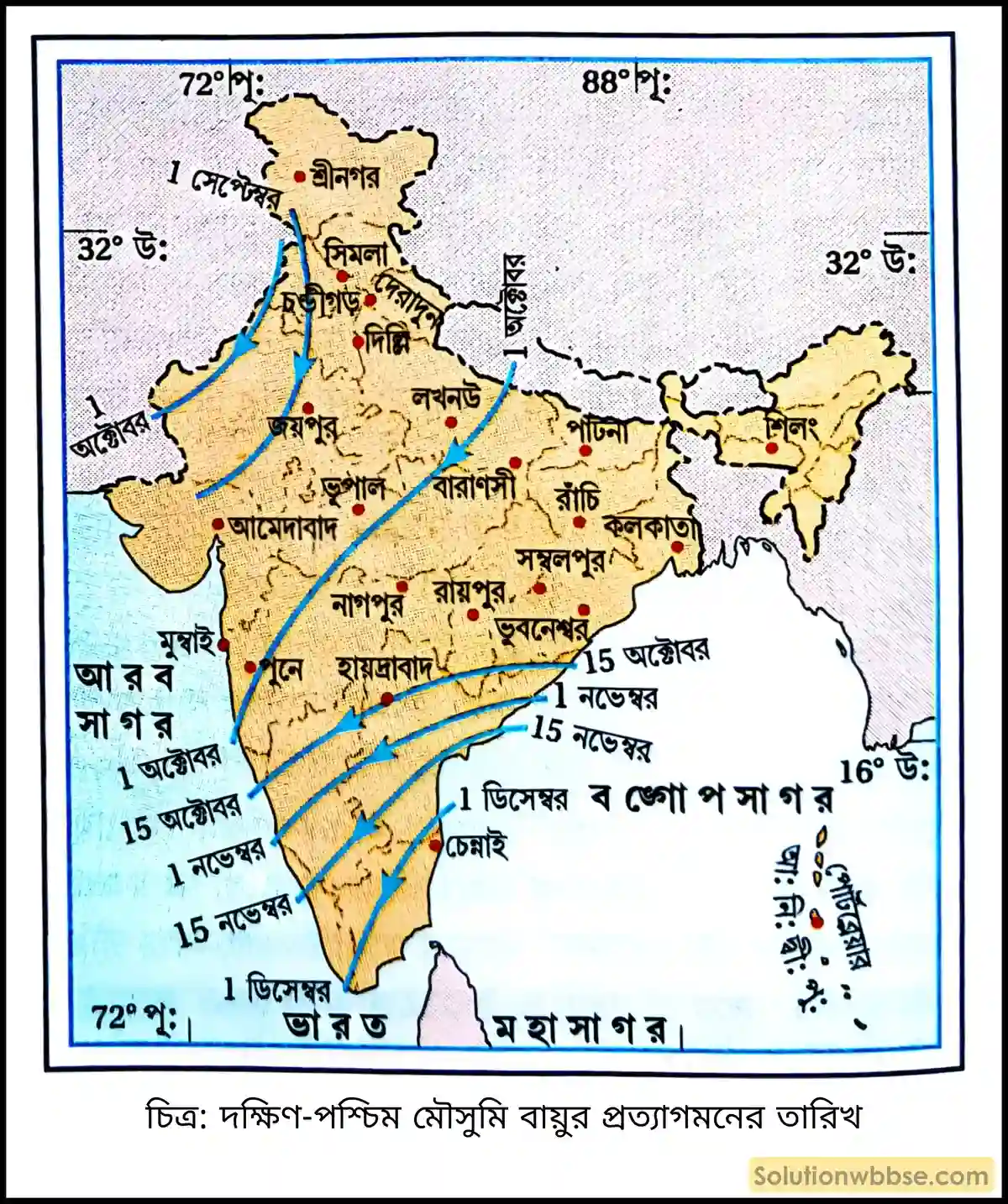 মাধ্যমিক ভূগোল - ভারতের প্রাকৃতিক পরিবেশ - ভারতের জলবায়ু - দীর্ঘধর্মী প্রশ্ন ও উত্তর 3 দক্ষিণ-পশ্চিম মৌসুমি বায়ুর প্রত্যাগমনের তারিখ
