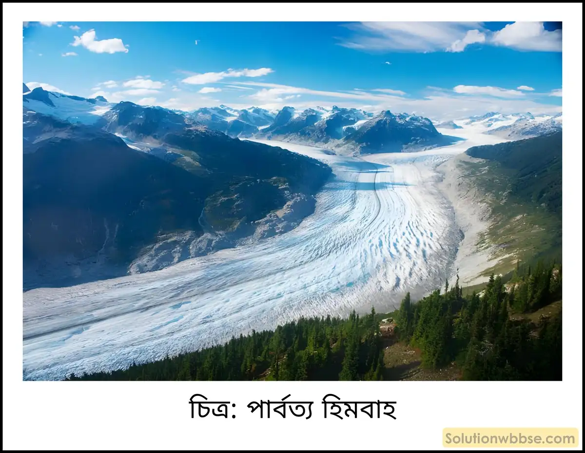 মাধ্যমিক ভূগোল - বহির্জাত প্রক্রিয়া ও তাদের দ্বারা সৃষ্ট ভূমিরূপ - হিমবাহের বিভিন্ন কাজ দ্বারা সৃষ্ট ভূমিরূপ - সংক্ষিপ্ত প্রশ্ন ও উত্তর 2 পার্বত্য হিমবাহ