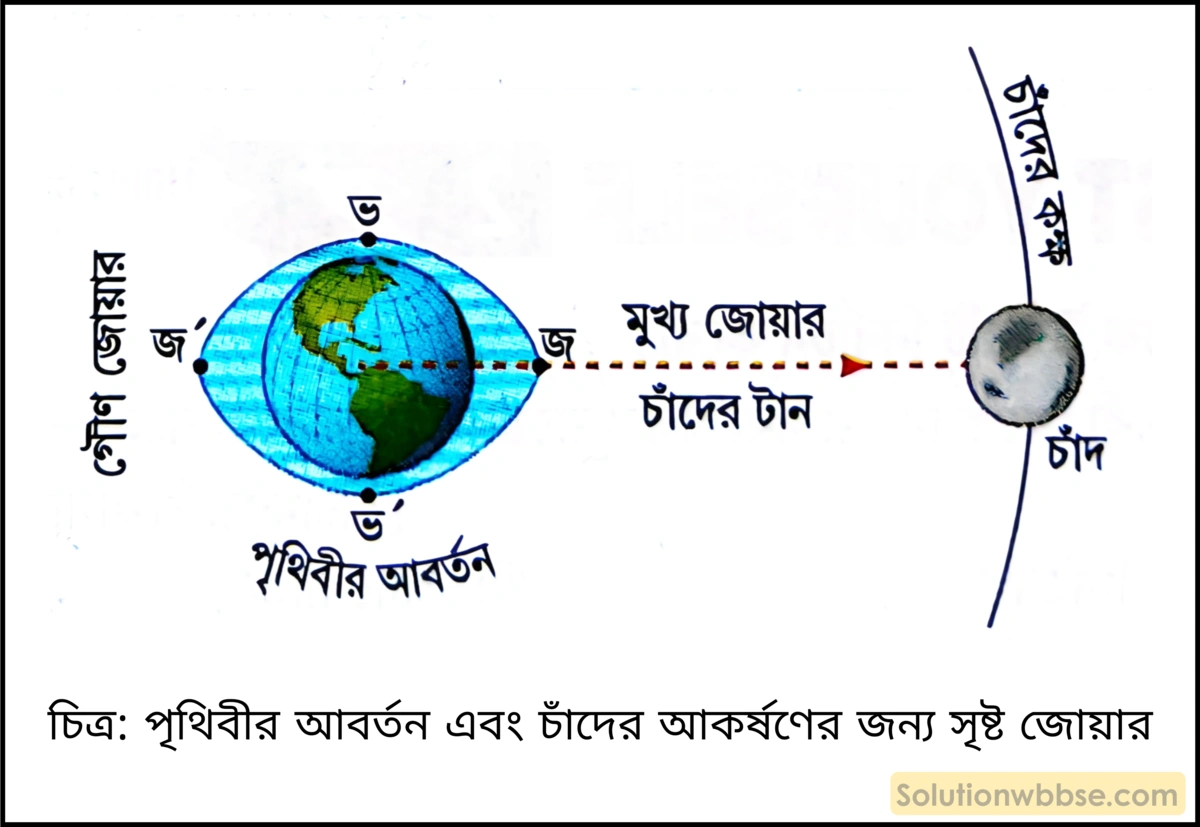 মাধ্যমিক ভূগোল - বারিমণ্ডল - জোয়ারভাটা - দীর্ঘধর্মী প্রশ্ন ও উত্তর 2 পৃথিবীর আবর্তন এবং চাঁদের আকর্ষণের জন্য সৃষ্ট জোয়ার