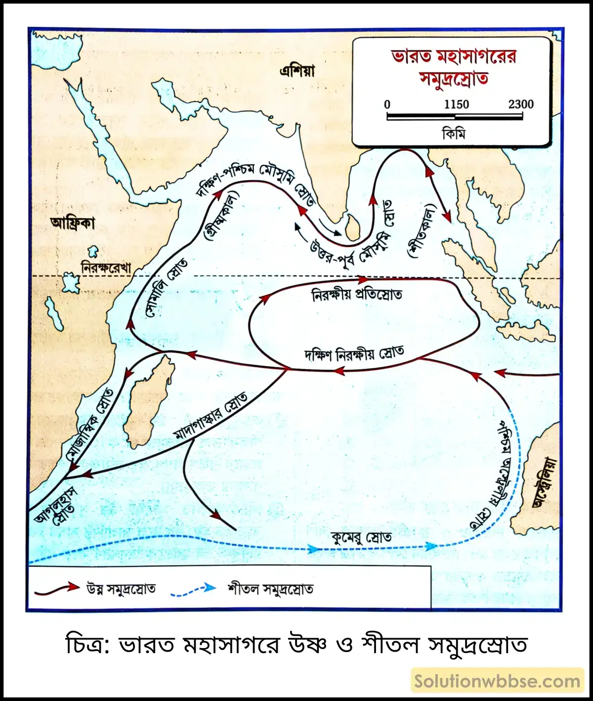 মাধ্যমিক ভূগোল - বারিমণ্ডল - সমুদ্রস্রোত - ব্যাখ্যামূলক প্রশ্ন ও উত্তর 12 ভারত মহাসাগরে উষ্ণ ও শীতল সমুদ্রস্রোত