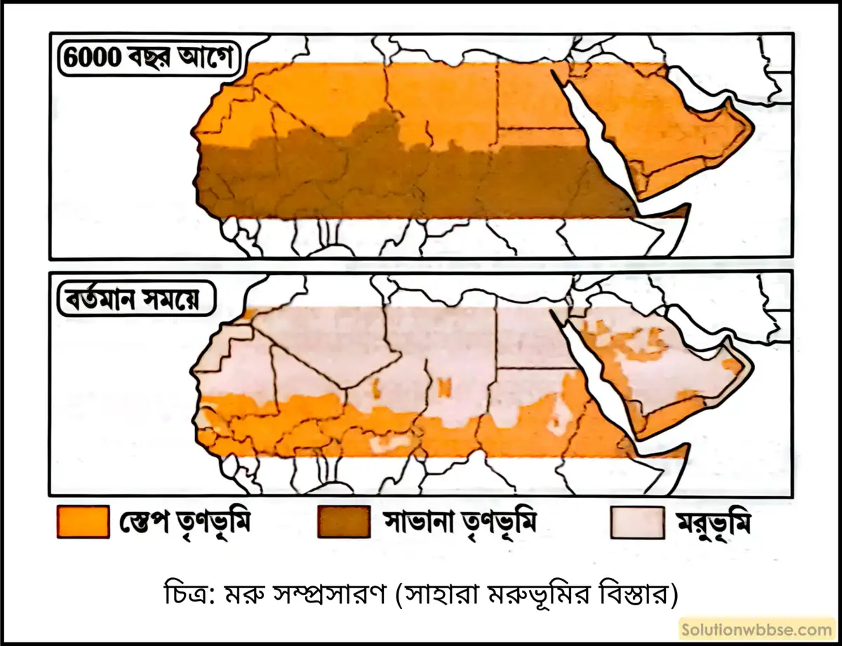 মাধ্যমিক ভূগোল - বহির্জাত প্রক্রিয়া ও তাদের দ্বারা সৃষ্ট ভূমিরূপ - বায়ুর বিভিন্ন কাজ দ্বারা সৃষ্ট ভূমিরূপ - দীর্ঘধর্মী প্রশ্ন ও উত্তর 15 মরু সম্প্রসারণ (সাহারা মরুভুমির বিস্তার)