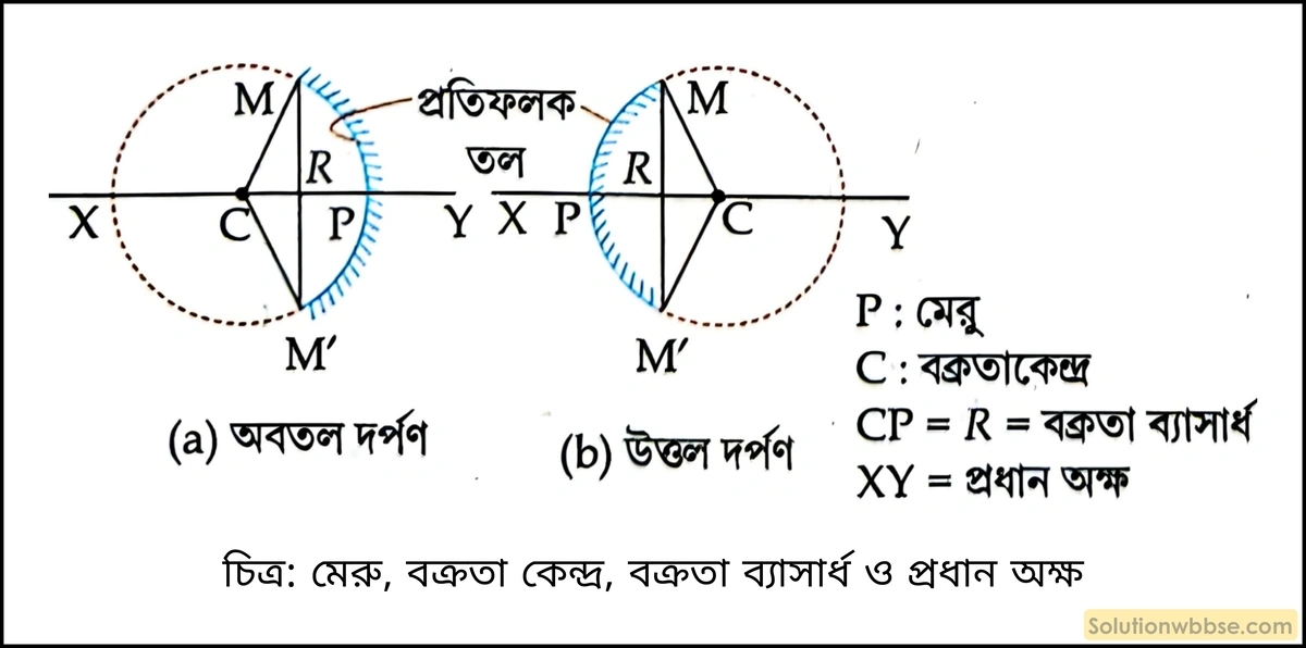 গোলীয় দর্পণের মেরু, বক্রতা কেন্দ্র, বক্রতা ব্যাসার্ধ ও প্রধান অক্ষ কাকে বলে? 2 মেরু, বক্রতা কেন্দ্র, বক্রতা ব্যাসার্ধ ও প্রধান অক্ষ