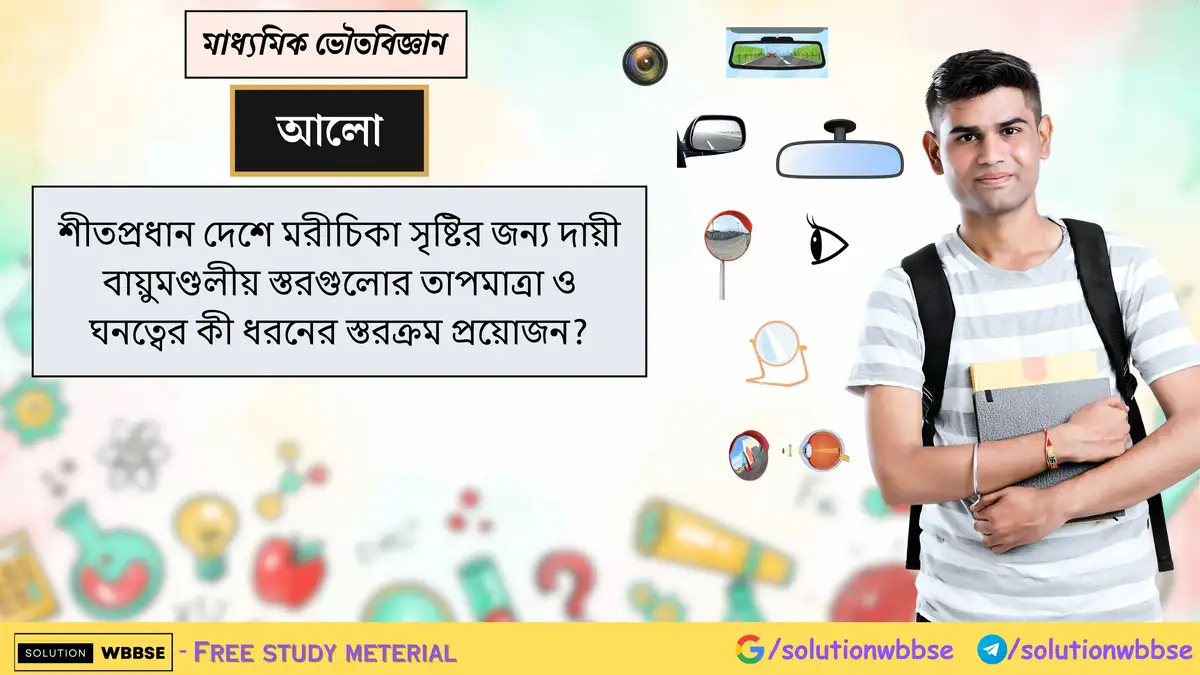 শীতপ্রধান দেশে মরীচিকা সৃষ্টির জন্য দায়ী বায়ুমণ্ডলীয় স্তরগুলোর তাপমাত্রা ও ঘনত্বের কী ধরনের স্তরক্রম প্রয়োজন? 1 শীতপ্রধান দেশে মরীচিকা সৃষ্টির জন্য দায়ী বায়ুমণ্ডলীয় স্তরগুলোর তাপমাত্রা ও ঘনত্বের কী ধরনের স্তরক্রম প্রয়োজন?