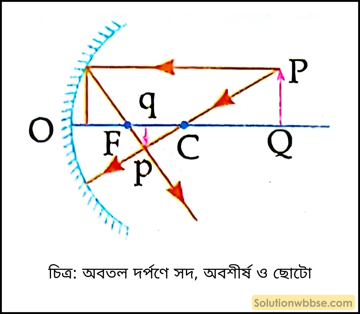 অবতল দর্পণে সদ, অবশীর্ষ ও ছোটো