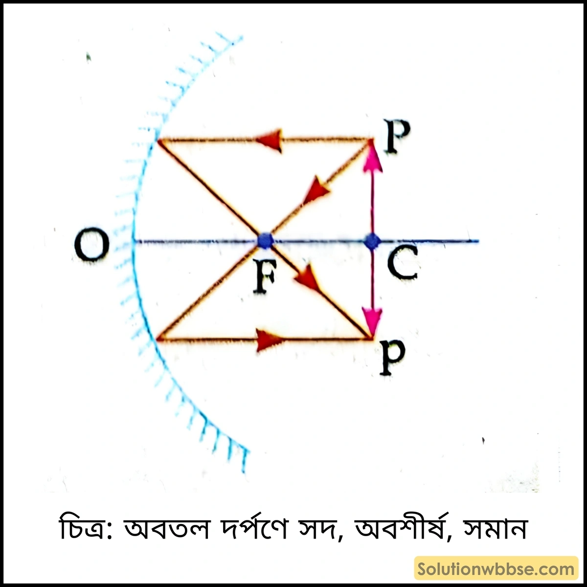 অবতল দর্পণে সদ, অবশীর্ষ, সমান