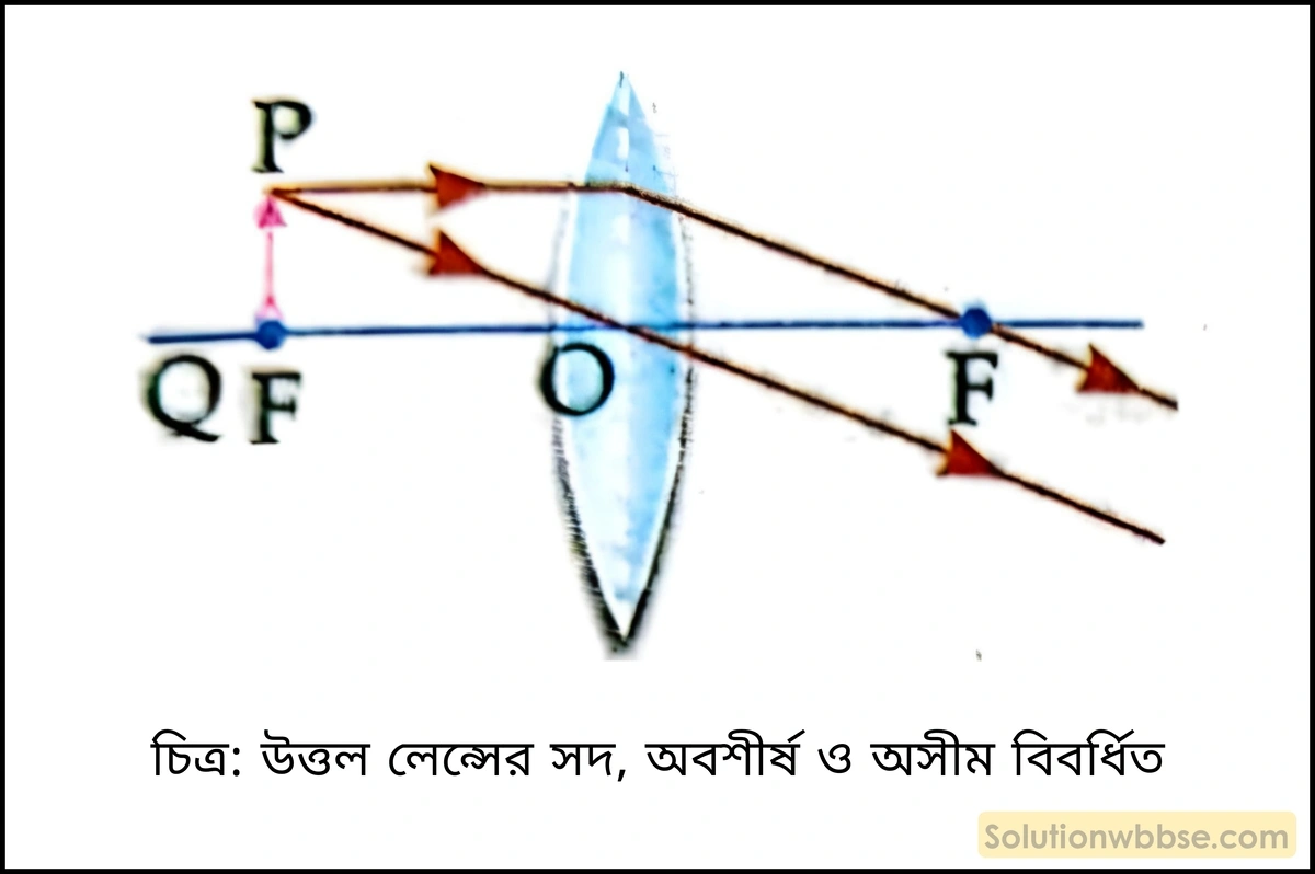 উত্তল লেন্সের সদ, অবশীর্ষ ও অসীম বিবর্ধিত