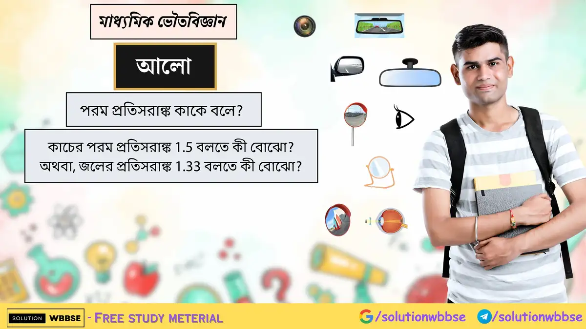 পরম প্রতিসরাঙ্ক কাকে বলে? কাচের পরম প্রতিসরাঙ্ক 1.5 বলতে কী বোঝো? অথবা, জলের প্রতিসরাঙ্ক 1.33 বলতে কী বোঝো?