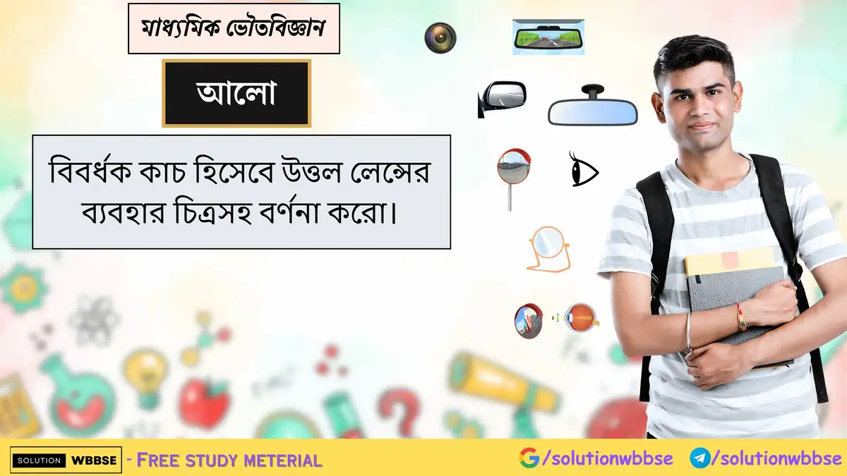 বিবর্ধক কাচ হিসেবে উত্তল লেন্সের ব্যবহার চিত্রসহ বর্ণনা করো।