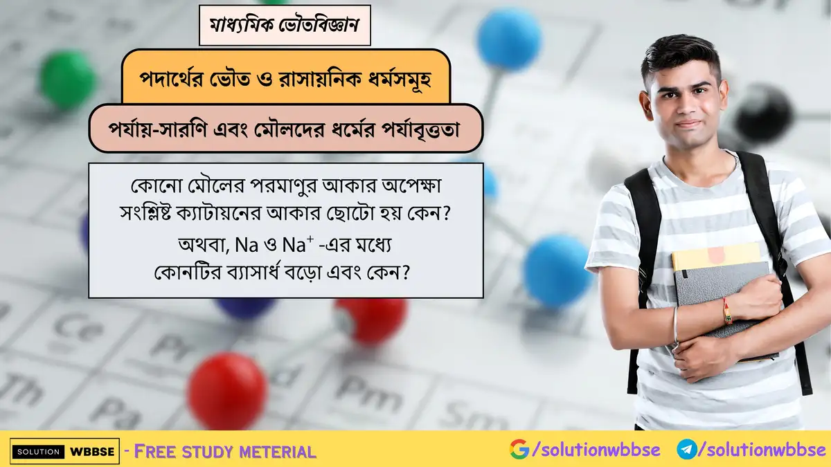 কোনো মৌলের পরমাণুর আকার অপেক্ষা সংশ্লিষ্ট ক্যাটায়নের আকার ছোটো হয় কেন? 1 কোনো মৌলের পরমাণুর আকার অপেক্ষা সংশ্লিষ্ট ক্যাটায়নের আকার ছোটো হয় কেন? অথবা, Na ও Na+ -এর মধ্যে কোনটির ব্যাসার্ধ বড়ো এবং কেন? অথবা, Na ও Na+ -এর মধ্যে কোনটির ব্যাসার্ধ বড়ো এবং কেন?