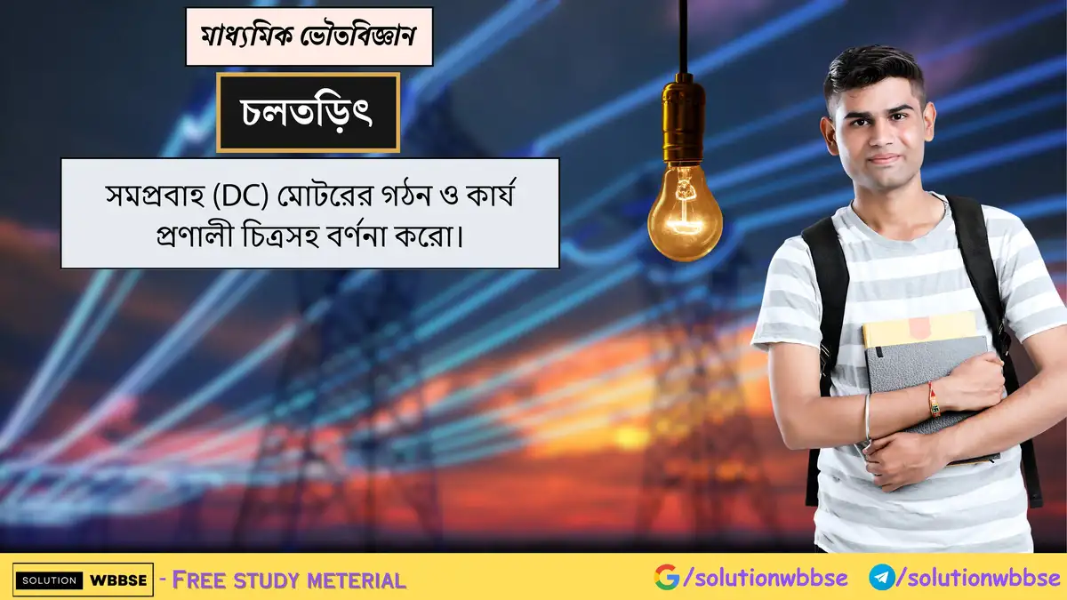 সমপ্রবাহ (DC) মোটরের গঠন ও কার্য প্রণালী চিত্রসহ বর্ণনা করো। 1 সমপ্রবাহ (DC) মোটরের গঠন ও কার্য প্রণালী চিত্রসহ বর্ণনা করো।