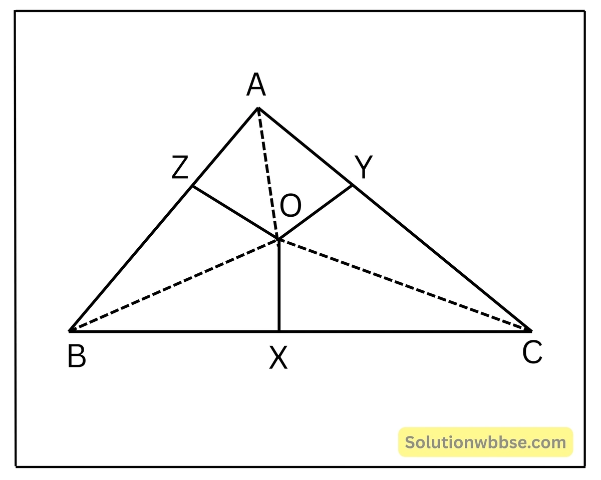 ABC ত্রিভুজের অভ্যন্তরস্থ একটি বিন্দু থেকে BC, CA ও AB বাহু-পিথাগোরাসের উপপাদ্য
