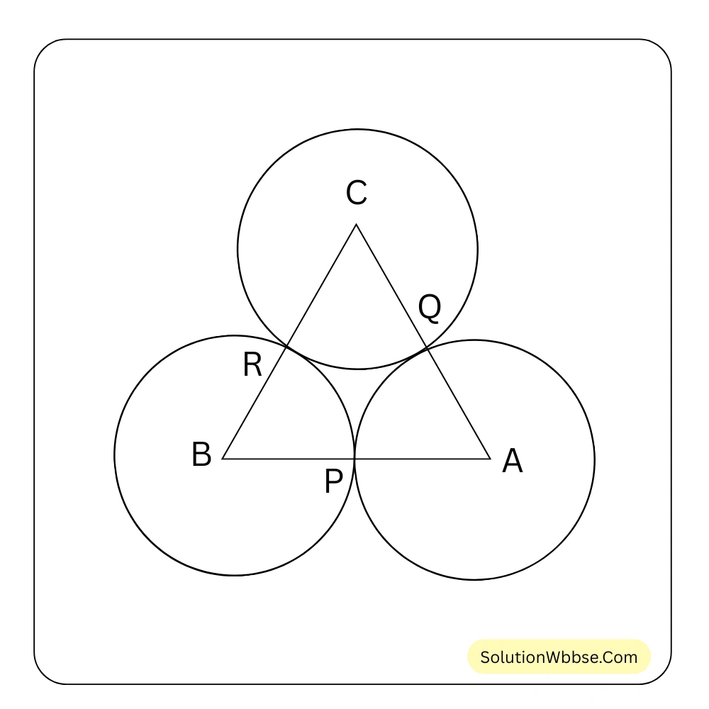 পাশের চিত্রে A, B, C কেন্দ্র বিশিষ্ট তিনটি বৃত্ত পরস্পরকে বহিঃস্পর্শ করে।