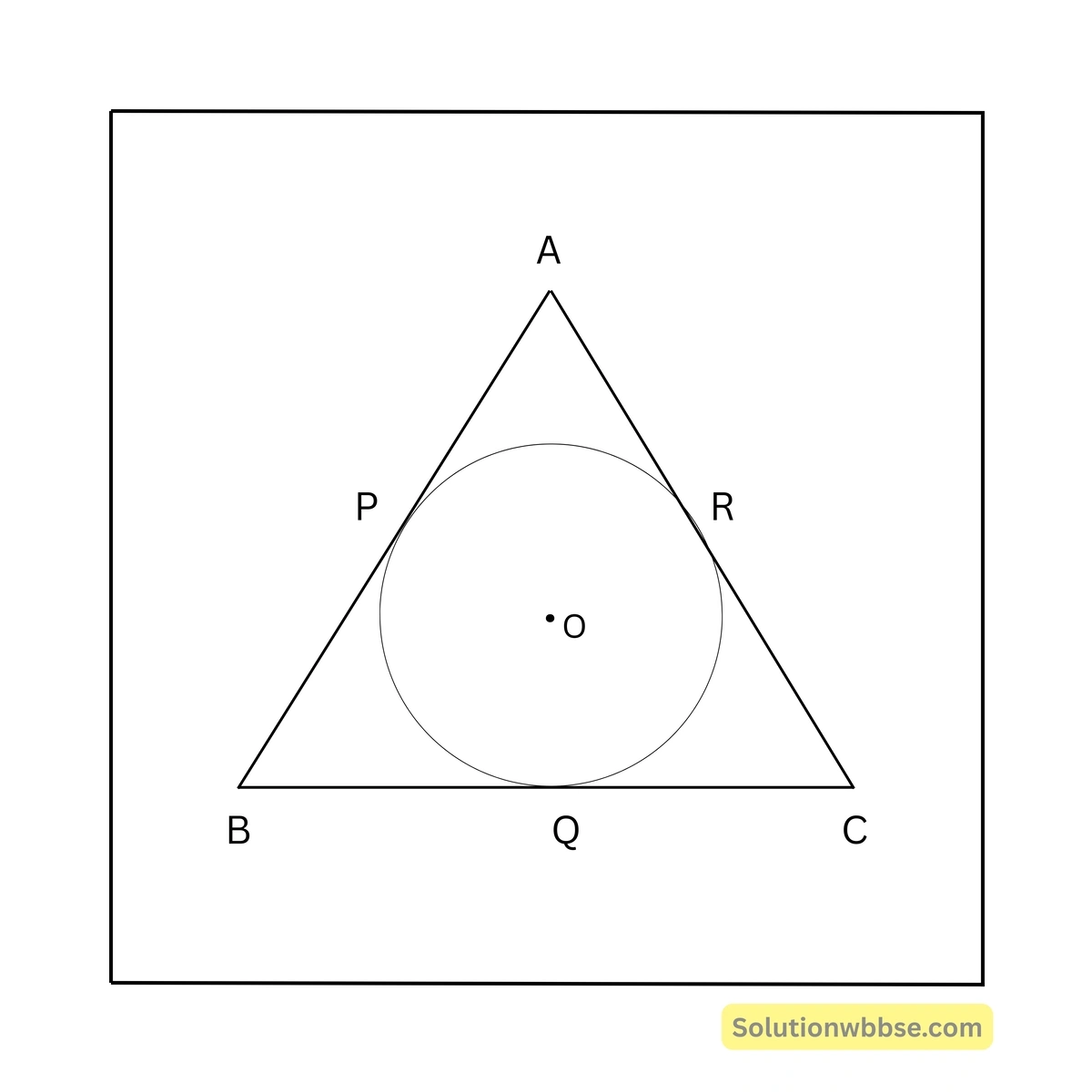 পাশের চিত্রে ABC ত্রিভুজটি একটি বৃত্তে পরিবৃত এবং বৃত্তকে P, Q, R বিন্দুতে স্পর্শ করে। যদি AP = 4 সেমি, BP = 6 সেমি, AC = 12 সেমি এবং BC = x সেমি হয়, তাহলে x এর মান