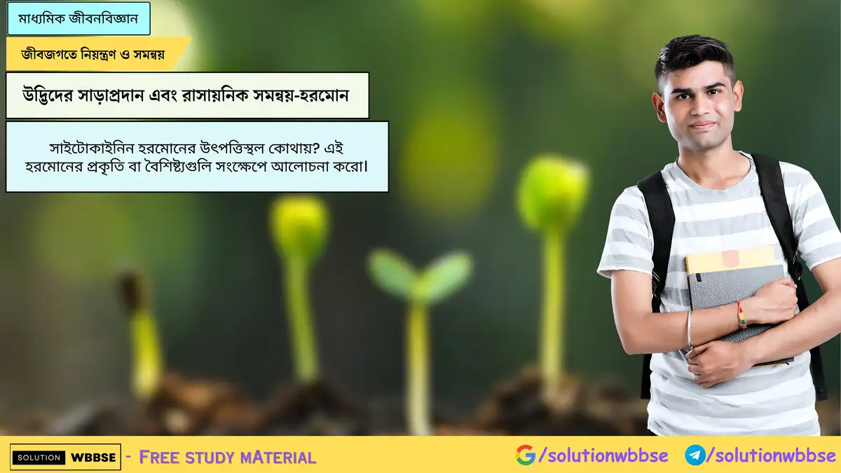 সাইটোকাইনিন হরমোনের উৎপত্তিস্থল কোথায়? এই হরমোনের প্রকৃতি বা বৈশিষ্ট্যগুলি সংক্ষেপে আলোচনা করো।