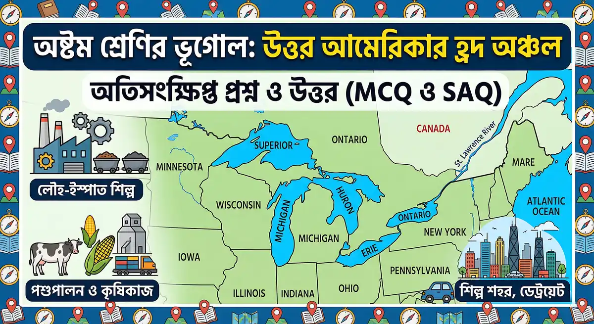 অষ্টম শ্রেণি ভূগোল - উত্তর আমেরিকা - উত্তর আমেরিকার হ্রদ অঞ্চল - অতিসংক্ষিপ্ত প্রশ্ন ও উত্তর