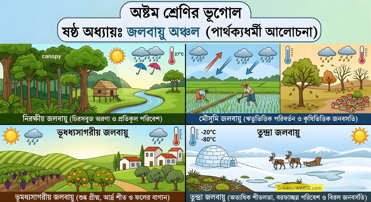 অষ্টম শ্রেণি ভূগোল - জলবায়ু অঞ্চল - পার্থক্যধর্মী প্রশ্ন ও উত্তর