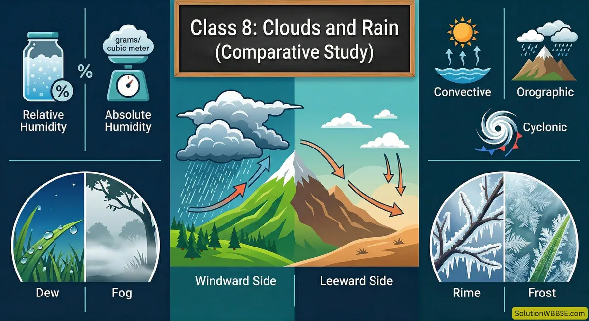 অষ্টম শ্রেণি ভূগোল - মেঘ ও বৃষ্টি (পঞ্চম অধ্যায়) - পার্থক্যধর্মী প্রশ্ন ও উত্তর