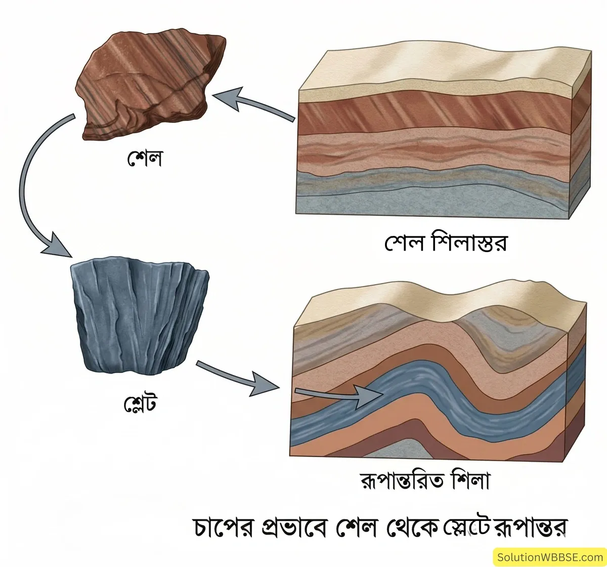 চাপের প্রভাবে শেল থেকে স্লেটে রূপান্তর